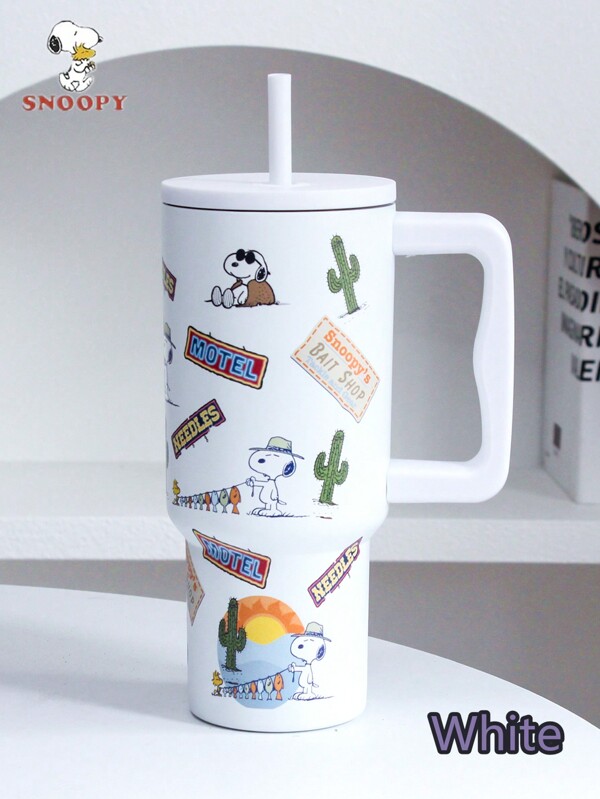 SNOOPY 1 pieza Vaso térmico de gran capacidad de 900ML con diseño de Snoopy, vaso portátil para exteriores, taza de acero inoxidable para el coche, taza de café para mujer, 30 onzas