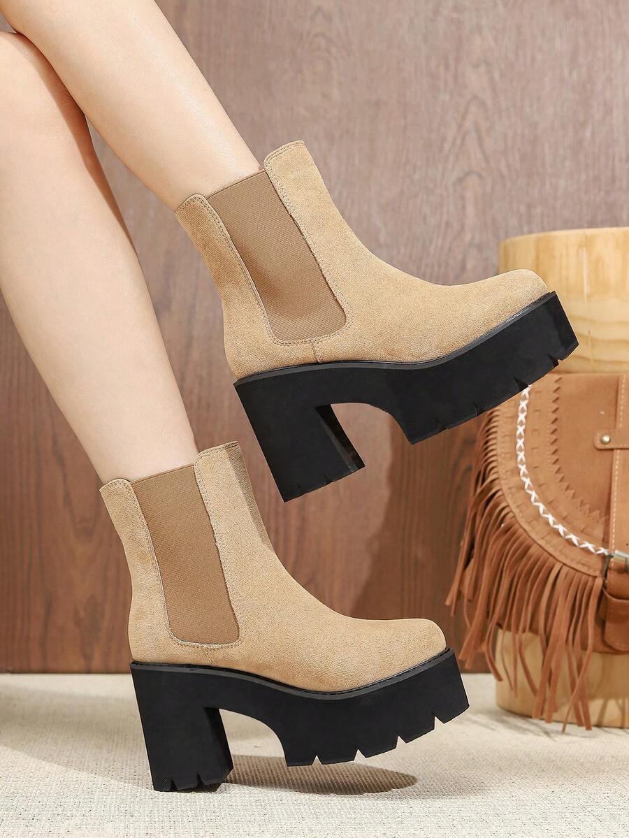 Giày bốt cổ điển đế dày cao gót thời trang phong cách mới cho nữ, cao đến giữa bắp chân, thích hợp cho mùa xuân, thu và đông - Màu Hồng baby - Xem 1