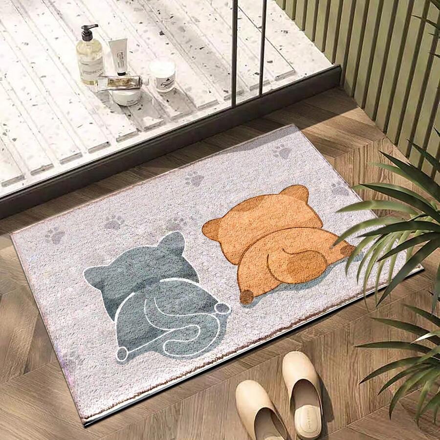 1 件舒适仿羊毛猫图案防滑地毯 - 非常适合浴室、厨房和入口 | 可机洗、吸水、防污 | 理想的家居装饰礼物 - 彩色 - 查看 1
