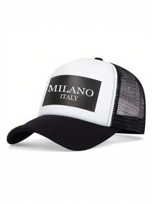 时尚嬉皮弧形帽檐棒球帽，字母与米兰印花透气网眼卡车司机帽，休闲户外运动可调节太阳帽，男女通用，适合日常通勤 - 彩色 - 查看 6