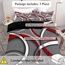 Bộ chăn ga gối 3 mảnh họa tiết hình học trừu tượng hiện đại, màu xám đen đỏ họa tiết xoáy, mềm mại, thoải mái, thoáng khí, dùng để trang trí phòng ngủ cho khách (1*vỏ chăn + 2*vỏ gối, không có lõi) - Nhiều màu - Xem 8