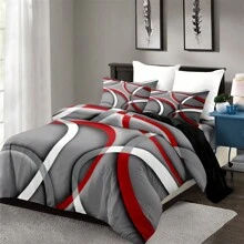 Bộ chăn ga gối 3 mảnh họa tiết hình học trừu tượng hiện đại, màu xám đen đỏ họa tiết xoáy, mềm mại, thoải mái, thoáng khí, dùng để trang trí phòng ngủ cho khách (1*vỏ chăn + 2*vỏ gối, không có lõi) - Nhiều màu - Xem 4
