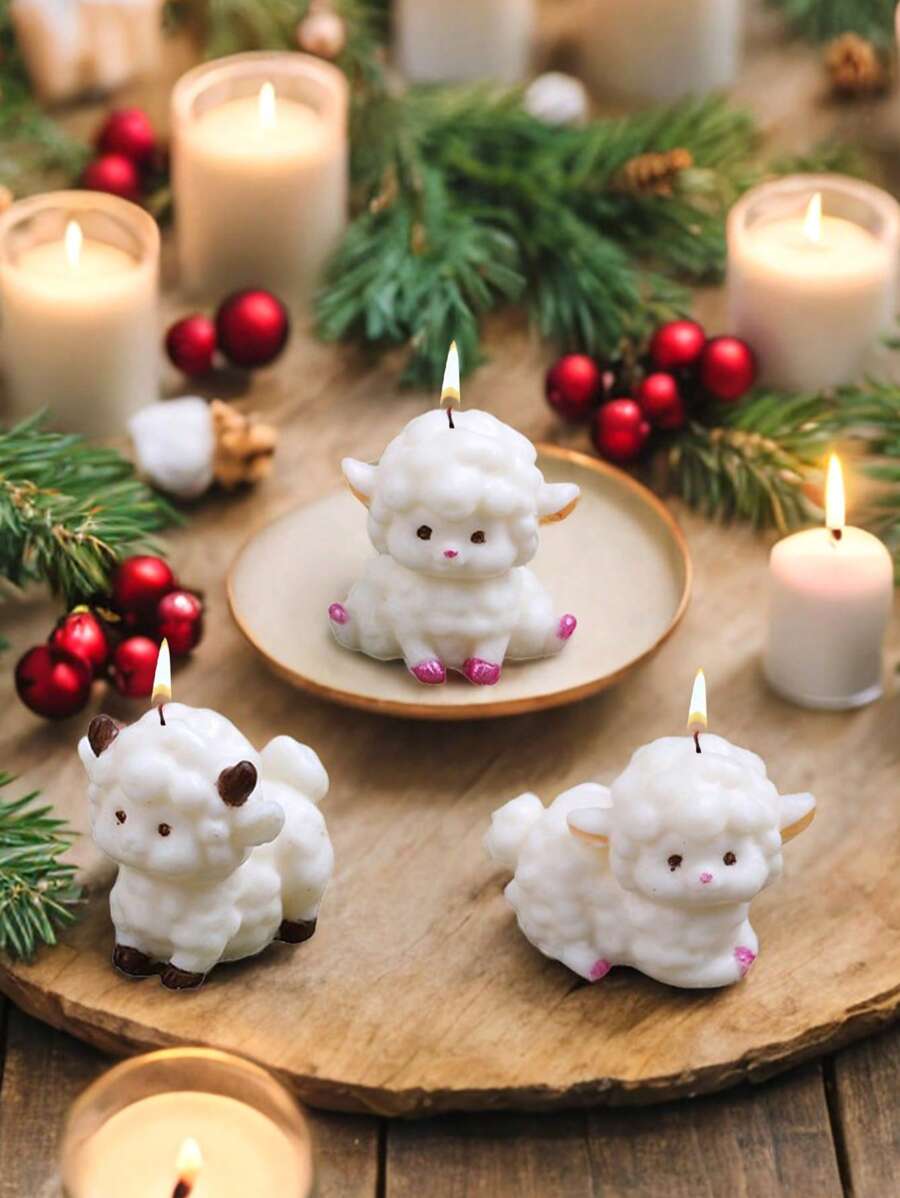 1 pieza Molde de silicona de oveja de dibujos animados, molde de adorno de yeso 3D, molde para velas aromáticas, molde de silicona creativo