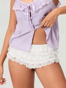 Women's Lace Tiered Ruffled Shorts Cute Bottoms High Rise Lolita Short Pants For - 白色 - 查看 3