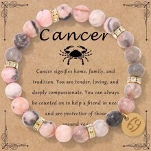 1 pieza Nuevo brazalete de cuentas de jaspe rosa con estampado de cebra de 8mm, Pulsera elástica con 12 signos del zodíaco, Juego de pulseras para pareja, Regalo de cumpleaños de joyería
