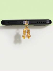 全新设计花生形防尘盖，哑光金色，可打开吊坠配仿珍珠，手机充电口防尘塞配件，情侣/BFF 手机防尘罩塞 - 紅色花生 - 查看 5