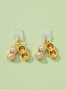 全新设计花生形防尘盖，哑光金色，可打开吊坠配仿珍珠，手机充电口防尘塞配件，情侣/BFF 手机防尘罩塞 - 紅色花生 - 查看 2