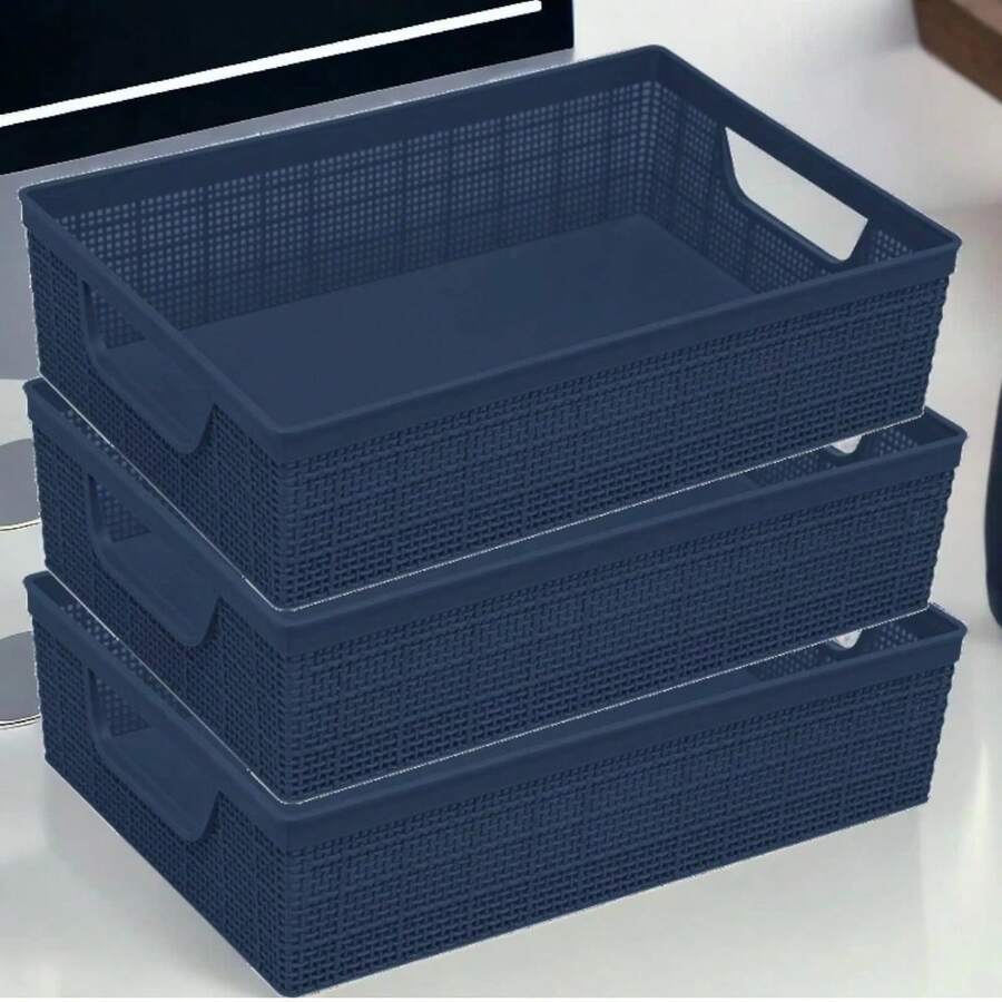 Kit 3 Stackable Plastic Organizer Baskets 2 Liters Kitchen Bathroom Kitchen - Azul Marino - Ver 1