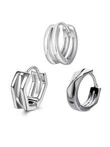 3 件套几何形状组合男士耳环，适合日常佩戴和圣诞节、新年、情人节、节日礼物