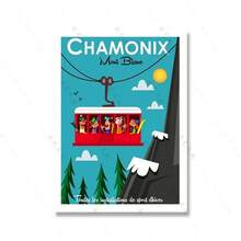 1 件阿尔卑斯山缆车游乐场艺术海报印刷卡通雪山恩格尔贝格铁力士山旅行帆布画房间家居装饰无框 - 彩色 - 查看 18