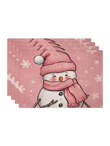 1 件/4 件/6 件冬季圣诞装饰餐垫，“你好冬天”，圣诞雪人与驯鹿亚麻餐垫，防尘垫，适用于家庭、餐厅、餐厅、餐桌装饰、家居摆设 - 彩色 - 查看 7