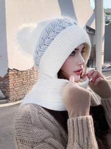 女士针织帽围巾套装，时尚百搭，保暖防风，适合秋冬季户外活动、滑雪、购物等场合，冬季配饰，冬季穿搭，情人节礼物