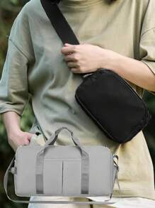 大容量運動包，附有鞋收納格，乾濕分離、防水，適用於瑜伽、健身、旅遊和休閒，可當做背包、斜背包或手提包旅行包 - 淺灰色 - 查看 2