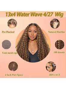 Lace Front Wigs Pre Plucked With Baby Hair 180% Density 13x4 Lace Front Wigs Water Wave 4/27 Honey Blonde Color For Women Wet And Wavy Curly