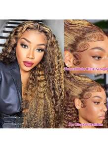 Lace Front Wigs Pre Plucked With Baby Hair 180% Density 13x4 Lace Front Wigs Water Wave 4/27 Honey Blonde Color For Women Wet And Wavy Curly