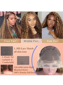Lace Front Wigs Pre Plucked With Baby Hair 180% Density 13x4 Lace Front Wigs Water Wave 4/27 Honey Blonde Color For Women Wet And Wavy Curly