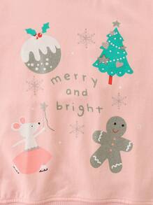 Young Girl Christmas Cartoon Christmas Tree Print Long Sleeve Sweatshirt, Party Wear In Autumn/Winter