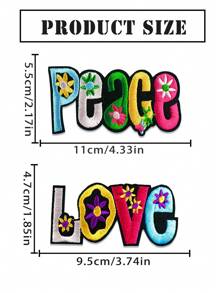 2 件爱、和平字母图形织物补丁，卡通风格刺绣缝制贴花，DIY 工艺品，适用于衣服、鞋子、包包等。 - 彩色 - 查看 2