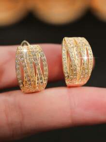 1 cặp bông tai tròn trang trí sang trọng hợp thời trang đính đá Cubic Zirconia trắng sáng bóng tuyệt đẹp dành cho phụ nữ - Vàng - Xem 4