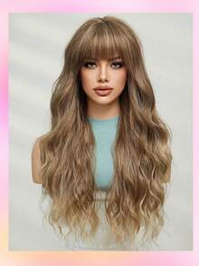 TOPSHE 摩卡棕色 26 英寸蝴蝶发型水波合成假发法式复古风格女士自然日常派对假发全假发日常派对使用万圣节圣诞礼物 - 摩卡棕 - 查看 4