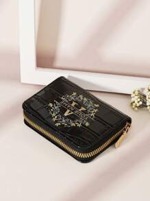 Ví ngắn họa tiết hoa cá sấu có thể tùy chỉnh, đựng thẻ đa năng, quà tặng cho ngày lễ tình nhân, ngày của mẹ, sinh nhật, ví và túi xách cho phụ nữ - màu đen - Xem 6