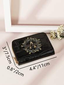 Ví ngắn họa tiết hoa cá sấu có thể tùy chỉnh, đựng thẻ đa năng, quà tặng cho ngày lễ tình nhân, ngày của mẹ, sinh nhật, ví và túi xách cho phụ nữ - màu đen - Xem 10