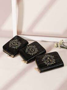 Ví ngắn họa tiết hoa cá sấu có thể tùy chỉnh, đựng thẻ đa năng, quà tặng cho ngày lễ tình nhân, ngày của mẹ, sinh nhật, ví và túi xách cho phụ nữ - màu đen - Xem 8