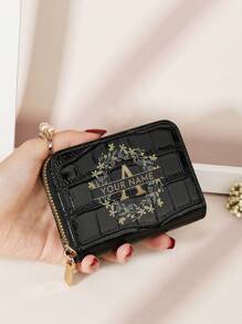 Ví ngắn họa tiết hoa cá sấu có thể tùy chỉnh, đựng thẻ đa năng, quà tặng cho ngày lễ tình nhân, ngày của mẹ, sinh nhật, ví và túi xách cho phụ nữ - màu đen - Xem 9