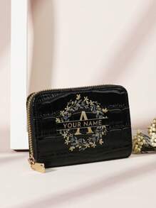 Ví ngắn họa tiết hoa cá sấu có thể tùy chỉnh, đựng thẻ đa năng, quà tặng cho ngày lễ tình nhân, ngày của mẹ, sinh nhật, ví và túi xách cho phụ nữ - màu đen - Xem 5