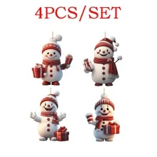 4pcs Cute Snowman Ornaments, New Year, Tree Decor, Valentine's Day, Birthday, Wedding, Celebration 2D Acrylic Hanging Decoration - Multicolor - View 4
