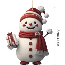 4pcs Cute Snowman Ornaments, New Year, Tree Decor, Valentine's Day, Birthday, Wedding, Celebration 2D Acrylic Hanging Decoration - Multicolor - View 5