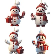 4pcs Cute Snowman Ornaments, New Year, Tree Decor, Valentine's Day, Birthday, Wedding, Celebration 2D Acrylic Hanging Decoration - Multicolor - View 6