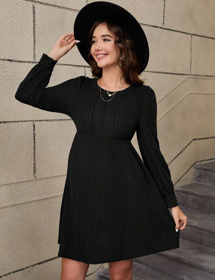 Lxt-Maternity Sweater Dress Long Sleeve Bodycon Dresses Pregnancy Baby Shower - Hồng - Xem 1