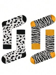 2 đôi tất dài đến giữa bắp chân thời trang và đa năng dành cho nam và nữ, phù hợp với mọi mùa - Nhiều màu - Xem 2