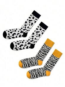 2 đôi tất dài đến giữa bắp chân thời trang và đa năng dành cho nam và nữ, phù hợp với mọi mùa - Nhiều màu - Xem 4