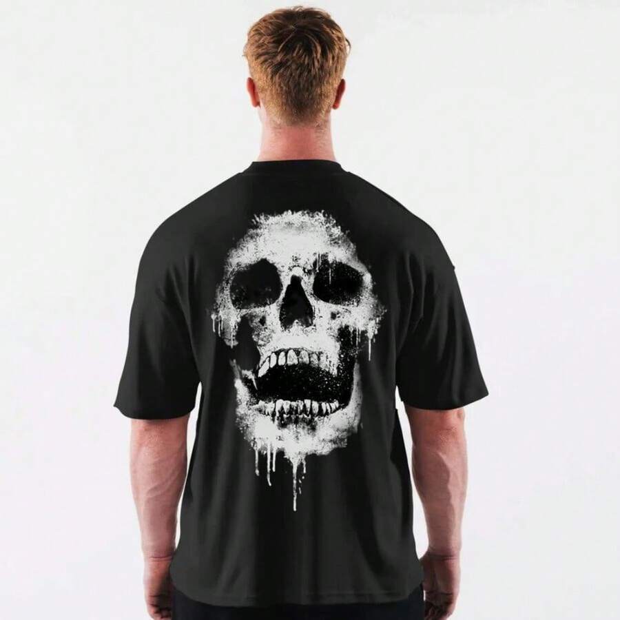 Skull T-Shirt Gym Academia Maromba Art Rock Street Streetwear Unisex T-Shirt Male Female 100% Cotton Premium Top Streetwear New Release Fast Shipping Various Colors!! Plus Size - 黑色 - 查看 1