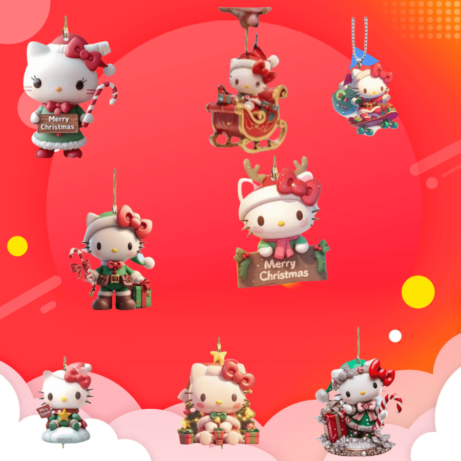 Sanrio Novo pingente de decoração de carro de gato plano acrílico pingente de Natal pingente de feriado pingente de decoração de casa. Decorações de Natal. Decorações. Decorações de Natal. Decorações.