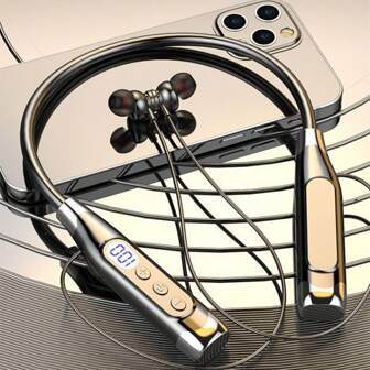 1 pieza Auricular inalámbrico de música de moda con diseño magnético, control de botón, cómodo y suave, flexible de silicona, estéreo HiFi inalámbrico, con 600 horas de tiempo de reproducción