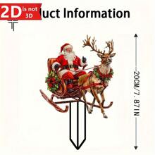 1 件充满活力的 2D 圣诞老人和驯鹿雪橇花园桩，耐用的户外圣诞装饰，适用于庭院、花盆展示和节日礼物，创意装饰 - 彩色 - 查看 3