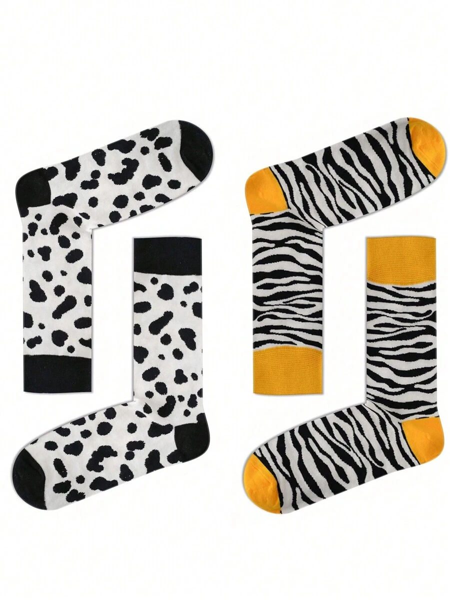 2 đôi tất dài đến giữa bắp chân thời trang và đa năng dành cho nam và nữ, phù hợp với mọi mùa - Nhiều màu - Xem 1