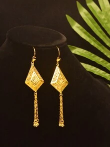 2 件/套珠宝套装，金色菱形几何花卉复古优雅镂空项链和耳环，奢华风格，适合日常、派对和时尚搭配。 - 金黃色 - 查看 4