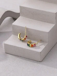 1 Cặp bông tai đính đá Cubic Zirconia nhiều màu bằng bạc Sterling 925 kèm hộp quà tặng, Phụ kiện thời trang sang trọng cho tiệc tùng/hẹn hò, đa năng cho các cô gái - Vàng - Xem 4