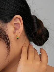 1 Cặp bông tai đính đá Cubic Zirconia nhiều màu bằng bạc Sterling 925 kèm hộp quà tặng, Phụ kiện thời trang sang trọng cho tiệc tùng/hẹn hò, đa năng cho các cô gái - Vàng - Xem 2