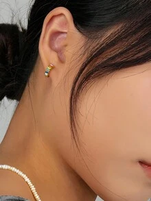 1 Cặp bông tai đính đá Cubic Zirconia nhiều màu bằng bạc Sterling 925 kèm hộp quà tặng, Phụ kiện thời trang sang trọng cho tiệc tùng/hẹn hò, đa năng cho các cô gái - Vàng - Xem 3