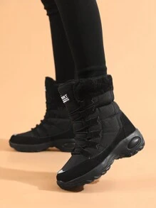 Women's High-Top Lace-Up Snow Boots, Warm Anti-Slip Ankle Boots, High Thick Sole Waterproof Winter Boots - Black - View 6