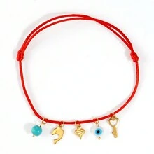 1 件女士手链金色不锈钢海豚镀 18K 镀金釉眼吊坠复活节礼物时尚简约波西米亚设计女士优雅弹性手链手工编织手链适合日常佩戴适合折叠适合送礼 - 彩色 - 查看 5