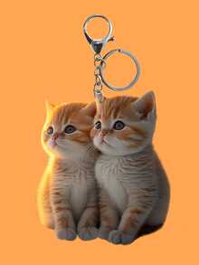 1 件休闲可爱情侣拥抱小猫图案亚克力钥匙扣，2D 设计装饰，送给女性的可爱礼物，迷人配饰，背包吊坠，汽车挂饰 - 彩色 - 查看 2