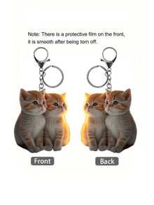1 件休闲可爱情侣拥抱小猫图案亚克力钥匙扣，2D 设计装饰，送给女性的可爱礼物，迷人配饰，背包吊坠，汽车挂饰 - 彩色 - 查看 4