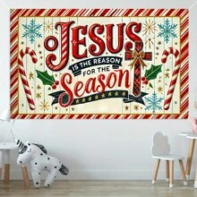 1 tấm Polyester "Jesus Is The Reason For The Season" Biểu ngữ Giáng sinh - Phông nền trang trí trong nhà/ngoài trời đa năng cho lễ kỷ niệm ngày lễ, tiệc tùng, sự kiện tặng quà - Không cần nguồn điện - 1 cái - Xem 6