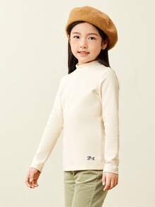 mini bala 2024 Autumn Unisex Young Girl' Soft Turtleneck Long Sleeve T-Shirt - Milky White - View 2